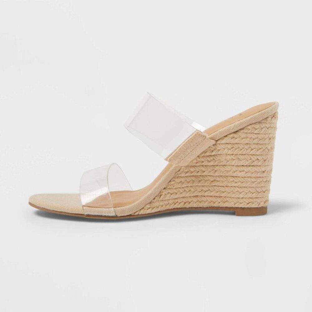 Open Box - A New Day - Women's Ansel Double Band Open Toe Wedge Heels wit Tan - Picture 2 of 4